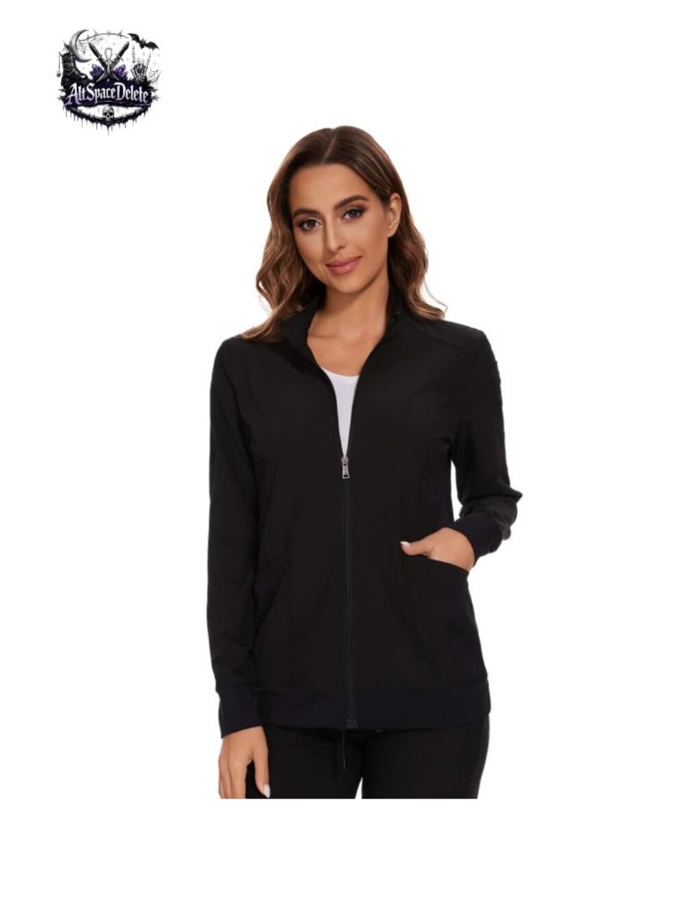 Scrub Jacket Zip Front Nurse Jacket Slim Fit Polyester Spandex Medical Workwear